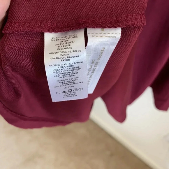 LOFT Burgundy Smocked Cuff fit & flare Dress - Picture 9 of 10